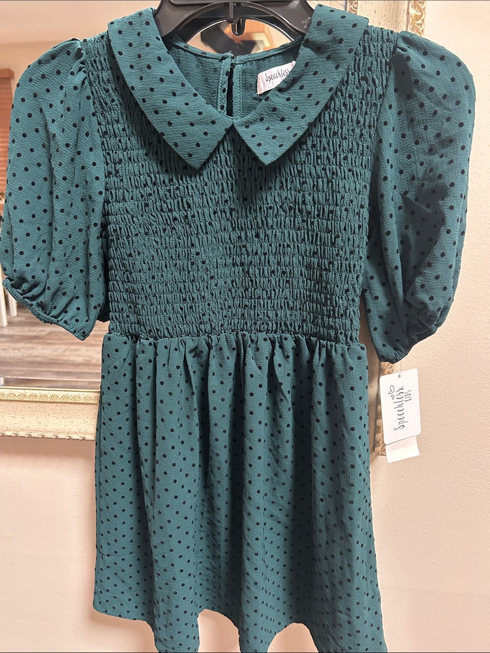 Speechless Teal Green Polka Dot Smocked Dress